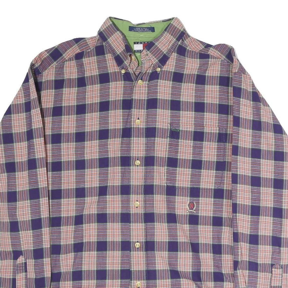 TOMMY HILFIGER Mens Blue & Pink Check Shirt M Cotton Blend Classic Fit