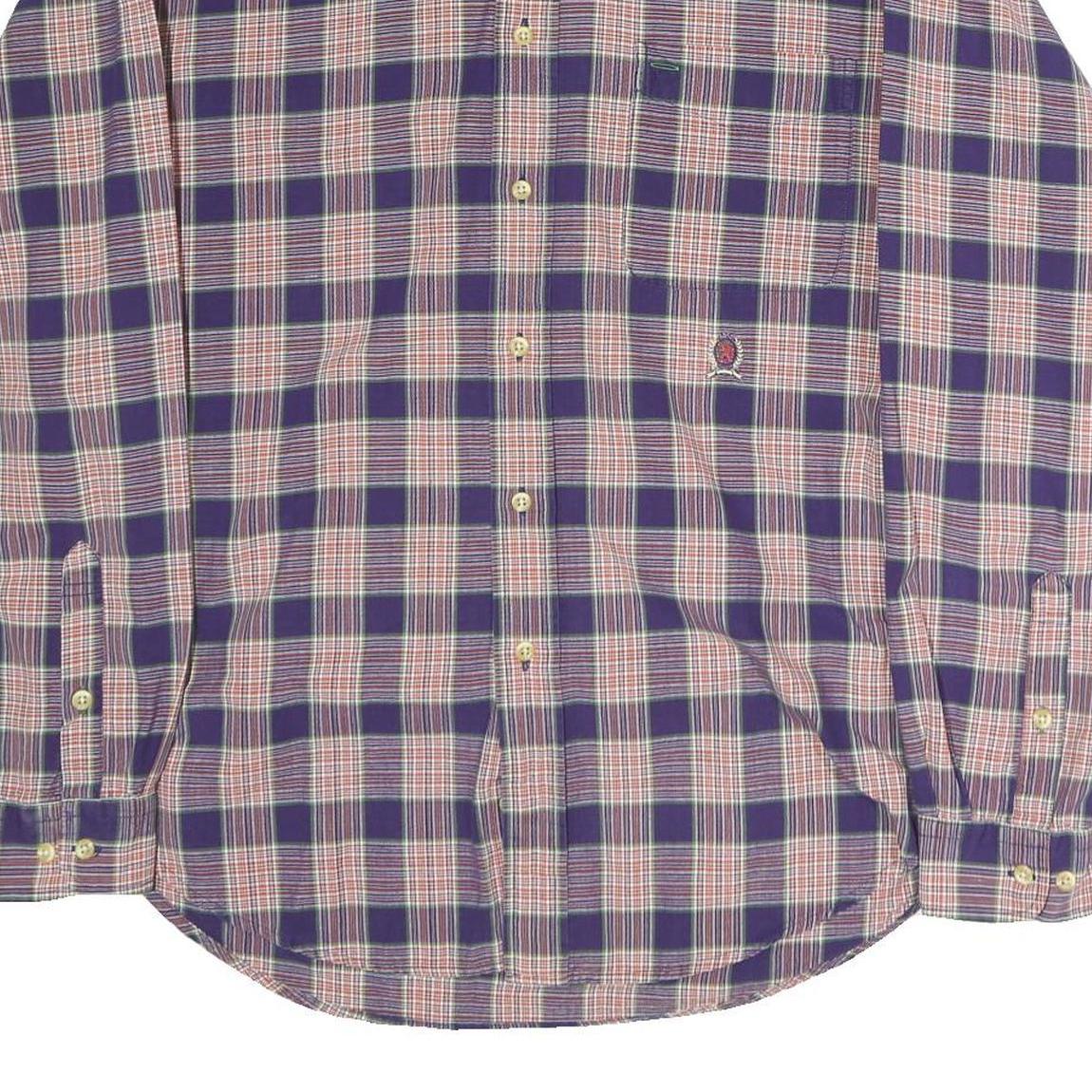 TOMMY HILFIGER Mens Blue & Pink Check Shirt M Cotton Blend Classic Fit