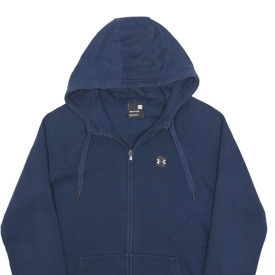 UNDER ARMOUR Mens Navy Blue Full Zip Hoodie S Cotton Blend Casual Sweatshirt