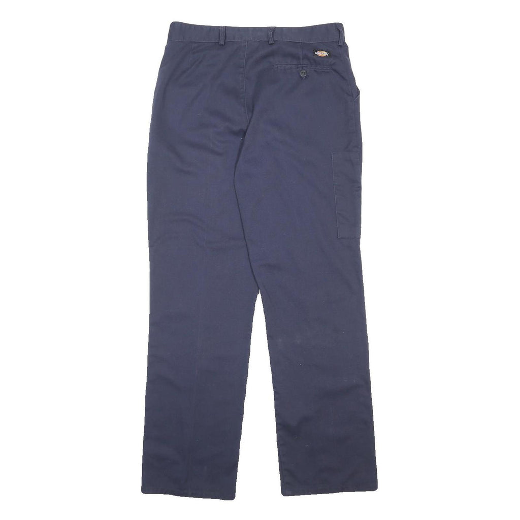 DICKIES Mens Cotton Blend Navy Regular Straight Trousers W34 L31 Workwear