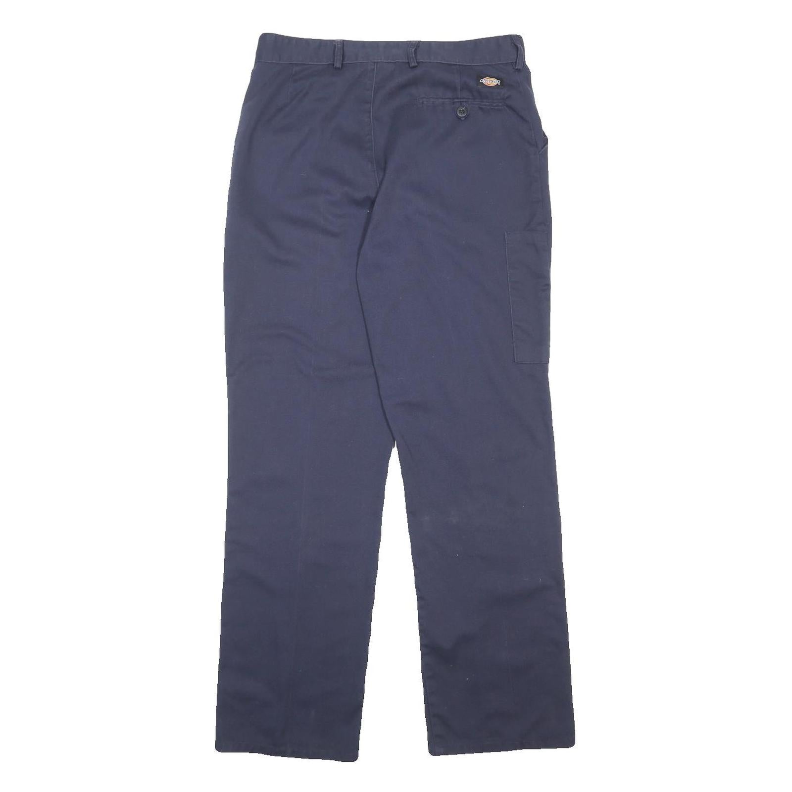 DICKIES Mens Cotton Blend Navy Regular Straight Trousers W34 L31 Workwear
