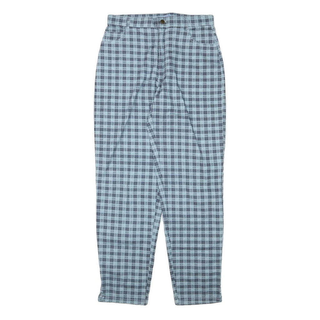 GREENVILLAGE Womens Cotton Blend Blue Plaid Relaxed Straight Trousers W30 L30