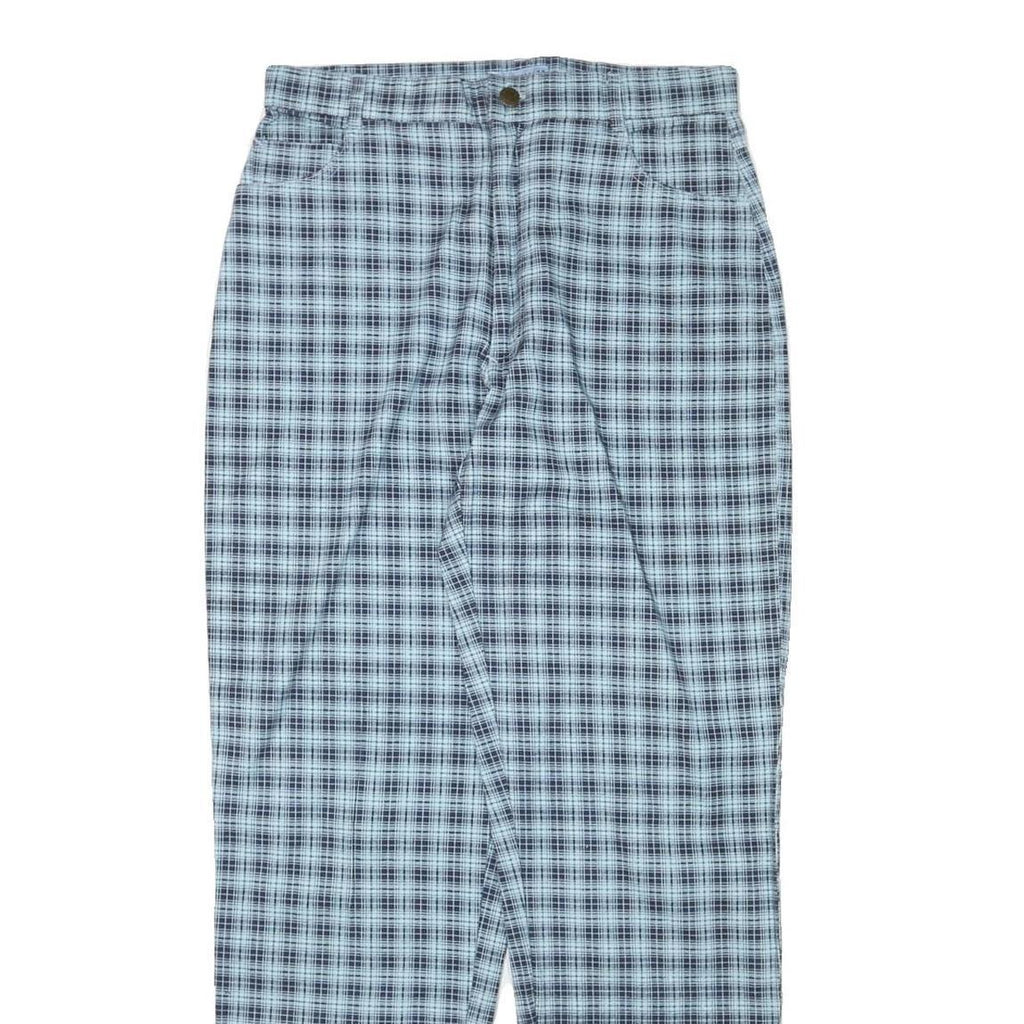 GREENVILLAGE Womens Cotton Blend Blue Plaid Relaxed Straight Trousers W30 L30