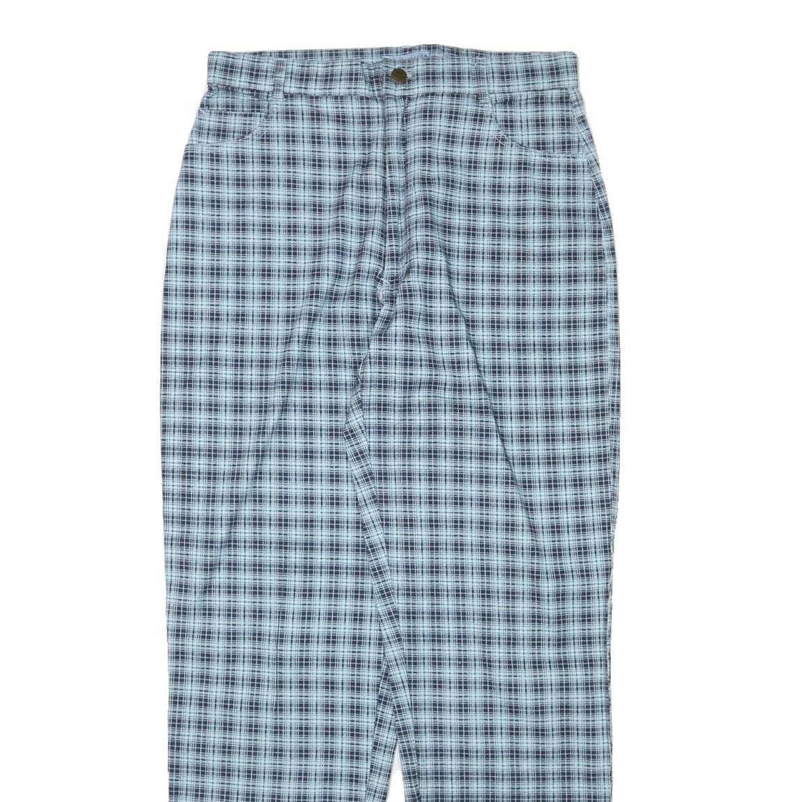 GREENVILLAGE Womens Cotton Blend Blue Plaid Relaxed Straight Trousers W30 L30