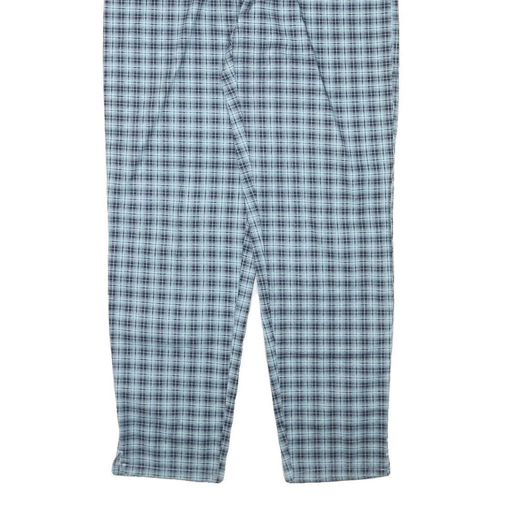 GREENVILLAGE Womens Cotton Blend Blue Plaid Relaxed Straight Trousers W30 L30