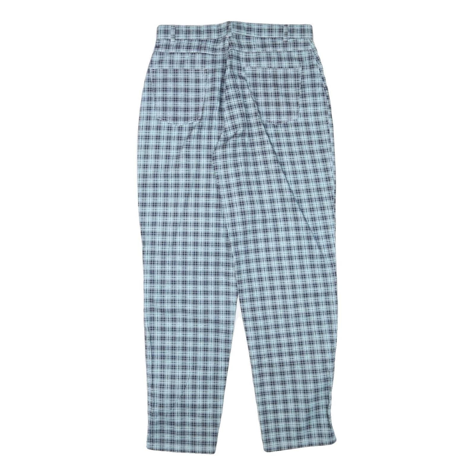GREENVILLAGE Womens Cotton Blend Blue Plaid Relaxed Straight Trousers W30 L30