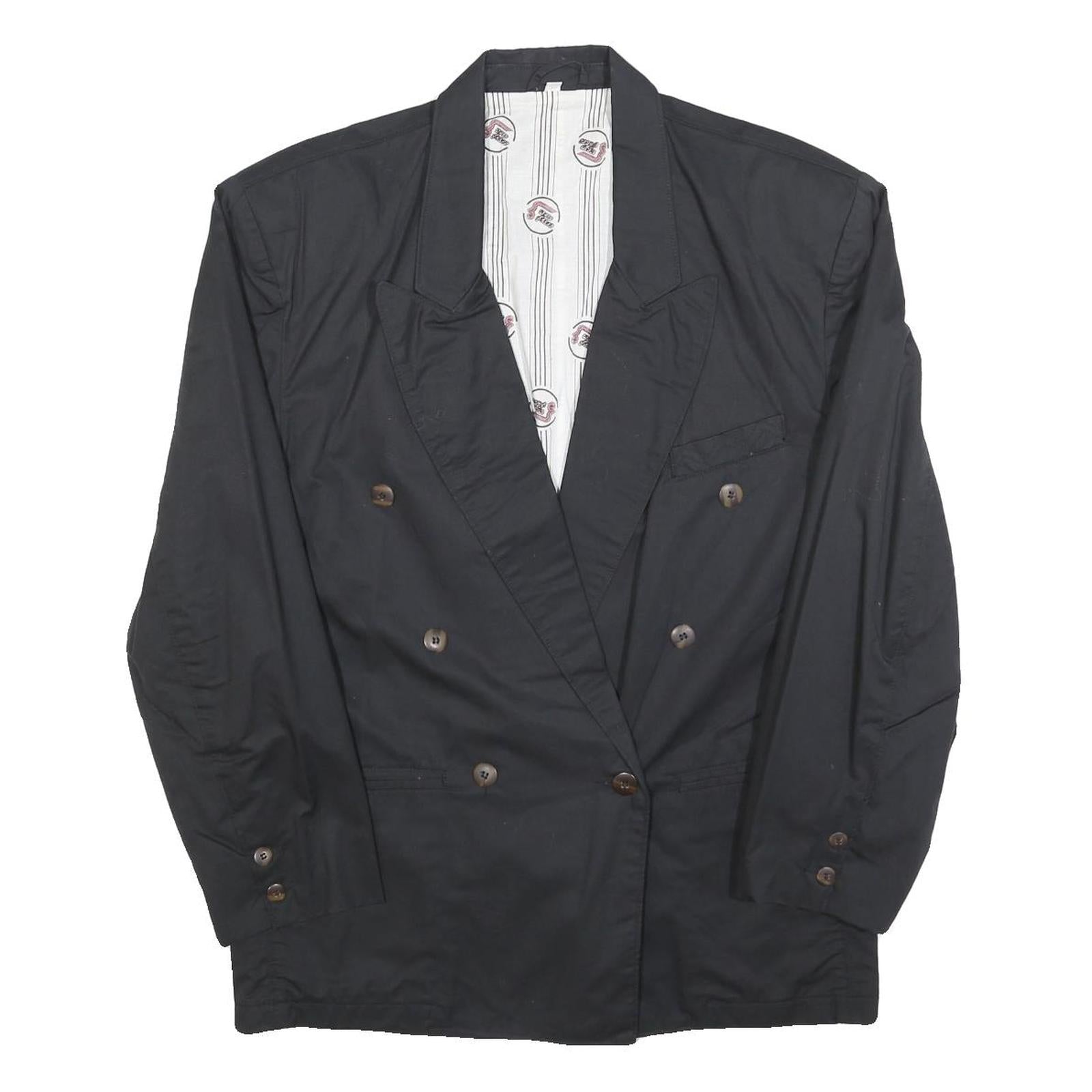 NEW FACES Womens Black Button Cotton Classic Jacket M Plain Button Closure