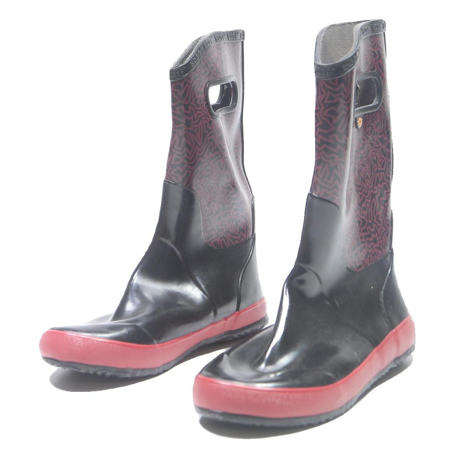 BOGS Girls Ankle Boots Black & Burgundy Polyester Blend UK 4 Waterproof Handle