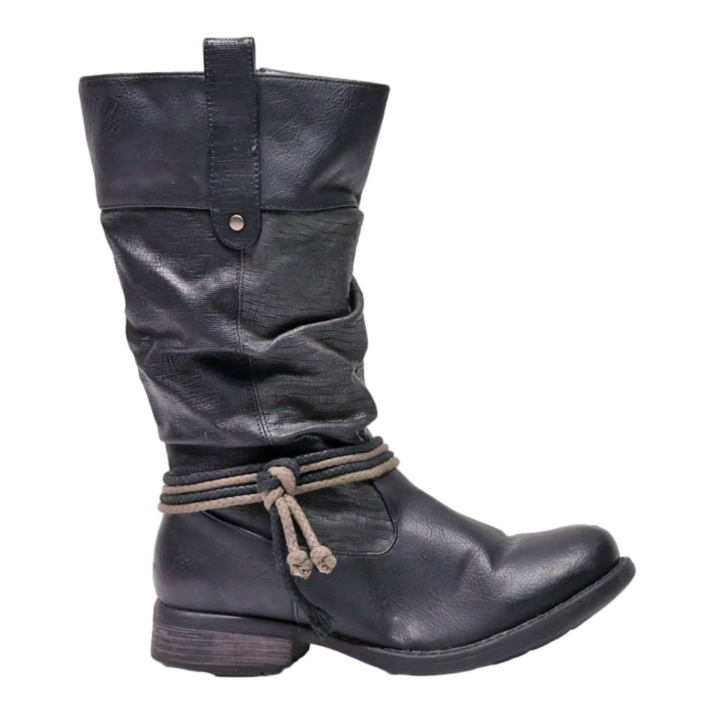 RIEKER High Boots Black Leather Womens UK 4