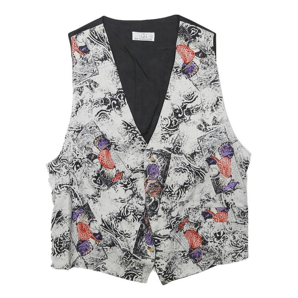 ANNE KRAMER Mens Black & White Abstract Print Button Jacket XS Polyester Blend