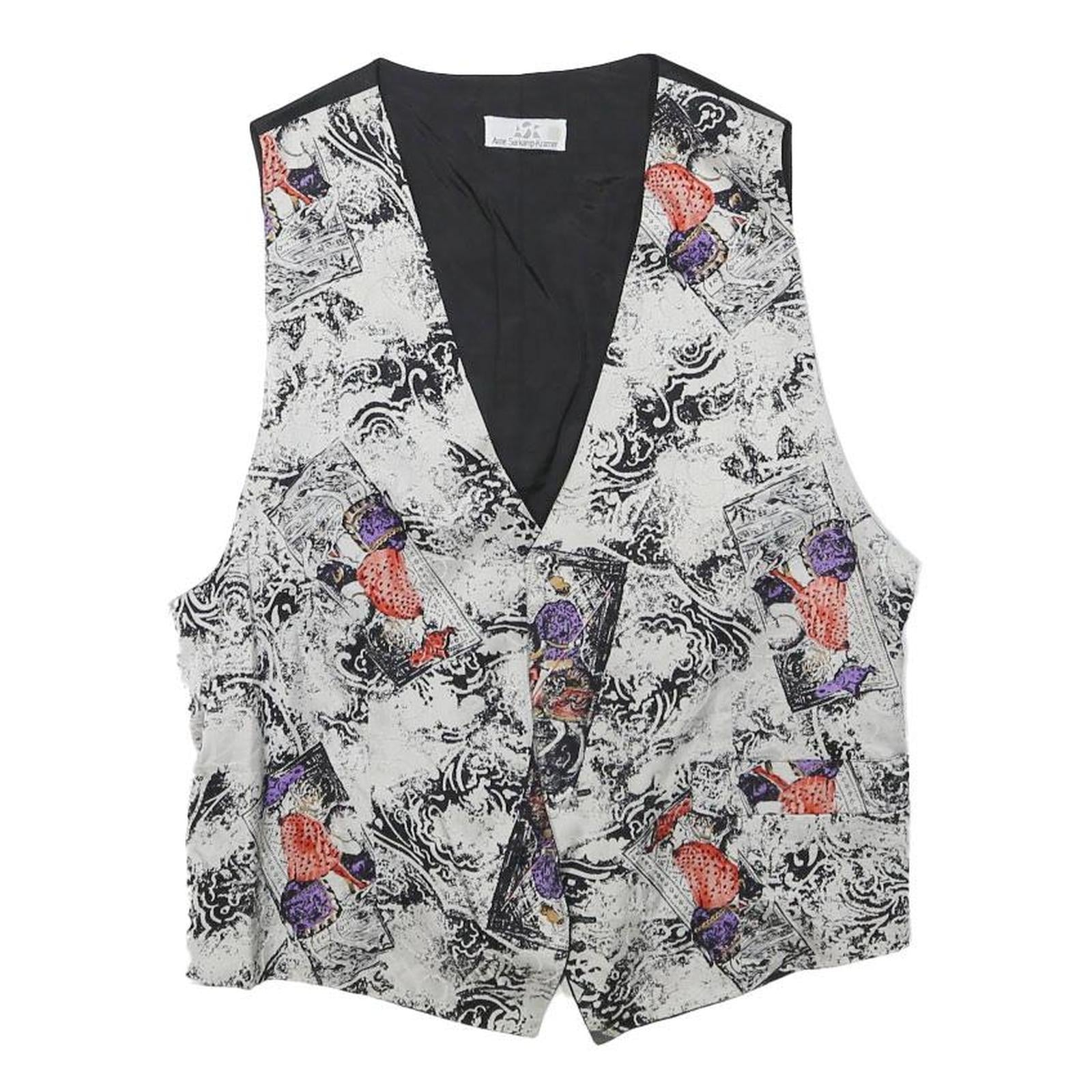 ANNE KRAMER Mens Black & White Abstract Print Button Jacket XS Polyester Blend