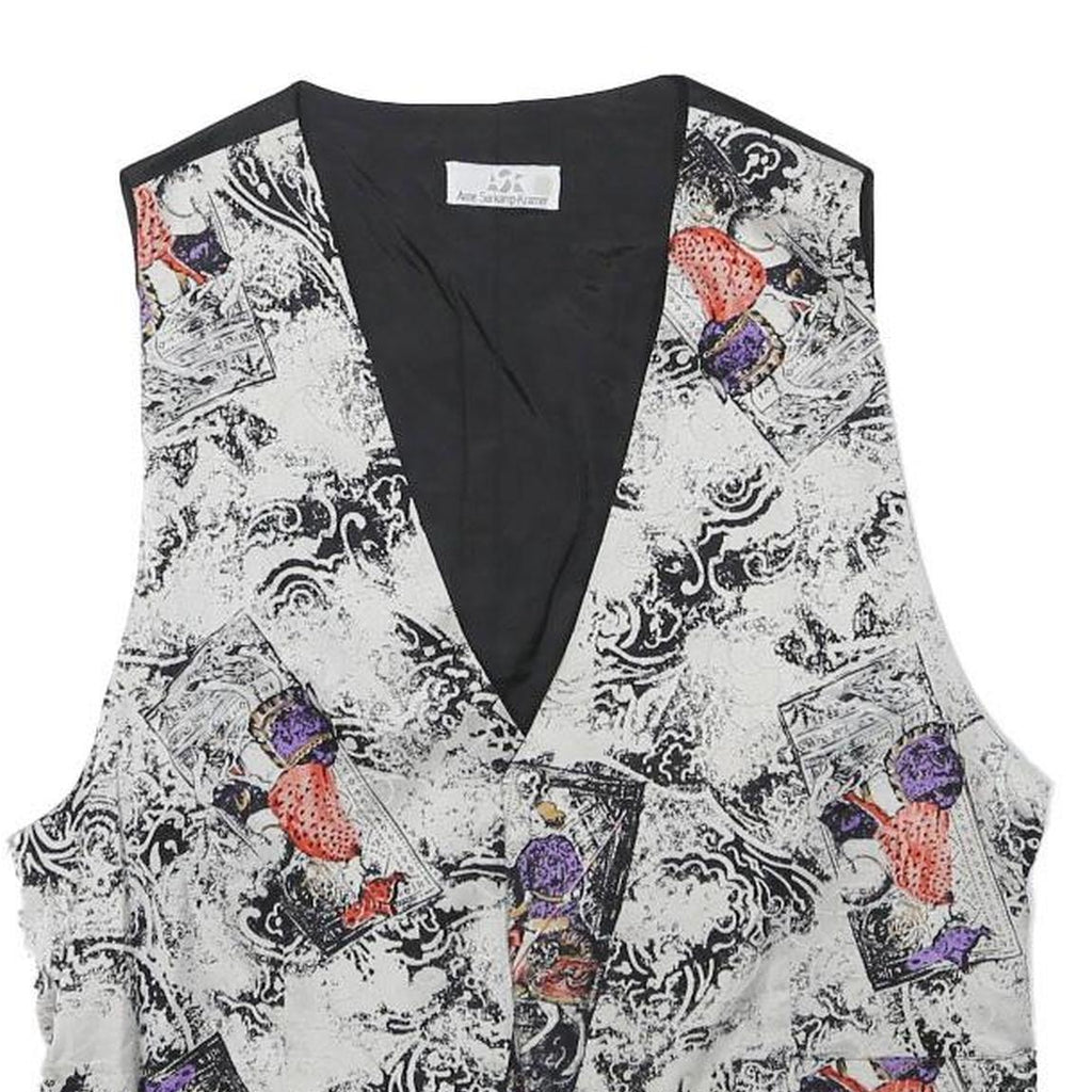 ANNE KRAMER Mens Black & White Abstract Print Button Jacket XS Polyester Blend