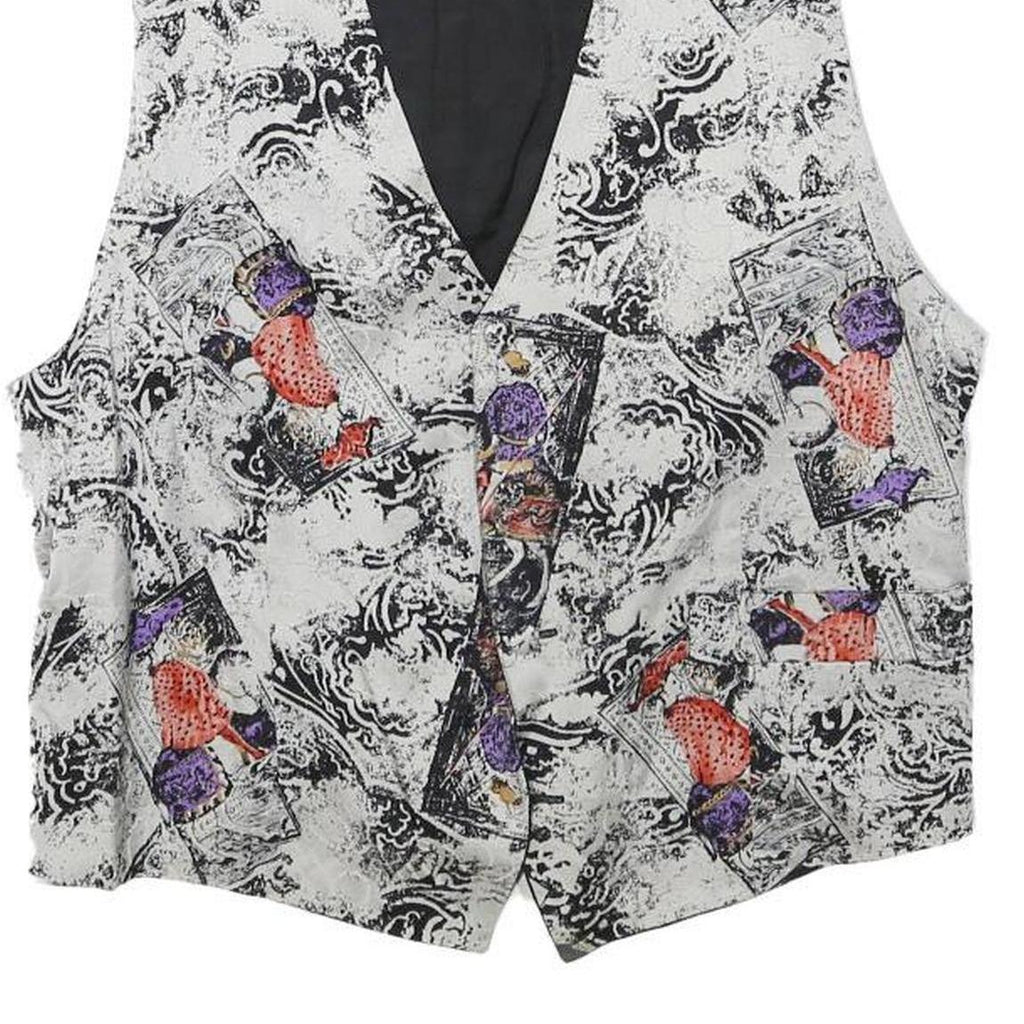 ANNE KRAMER Mens Black & White Abstract Print Button Jacket XS Polyester Blend