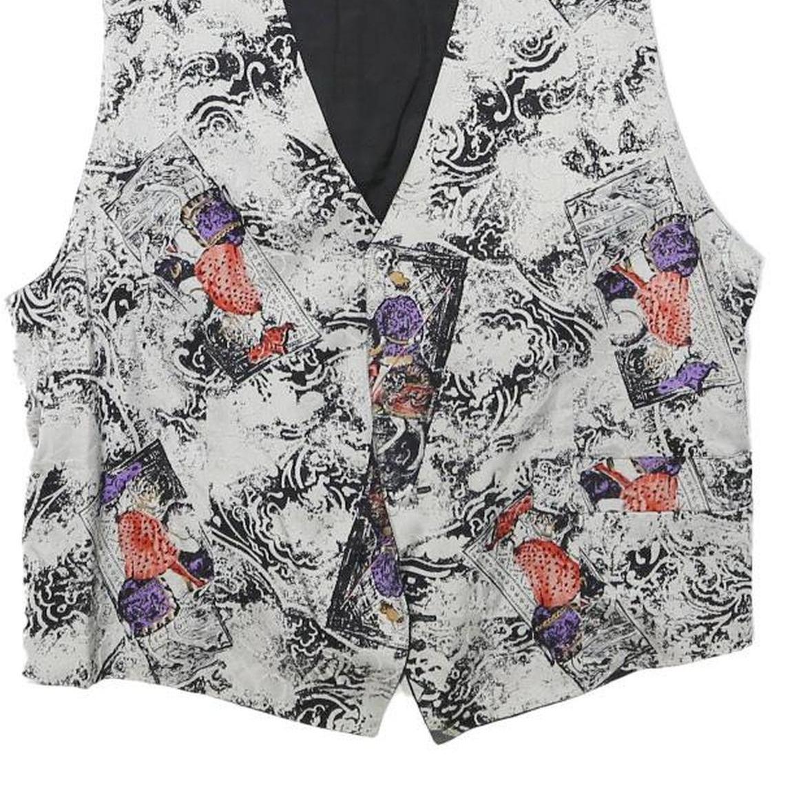 ANNE KRAMER Mens Black & White Abstract Print Button Jacket XS Polyester Blend