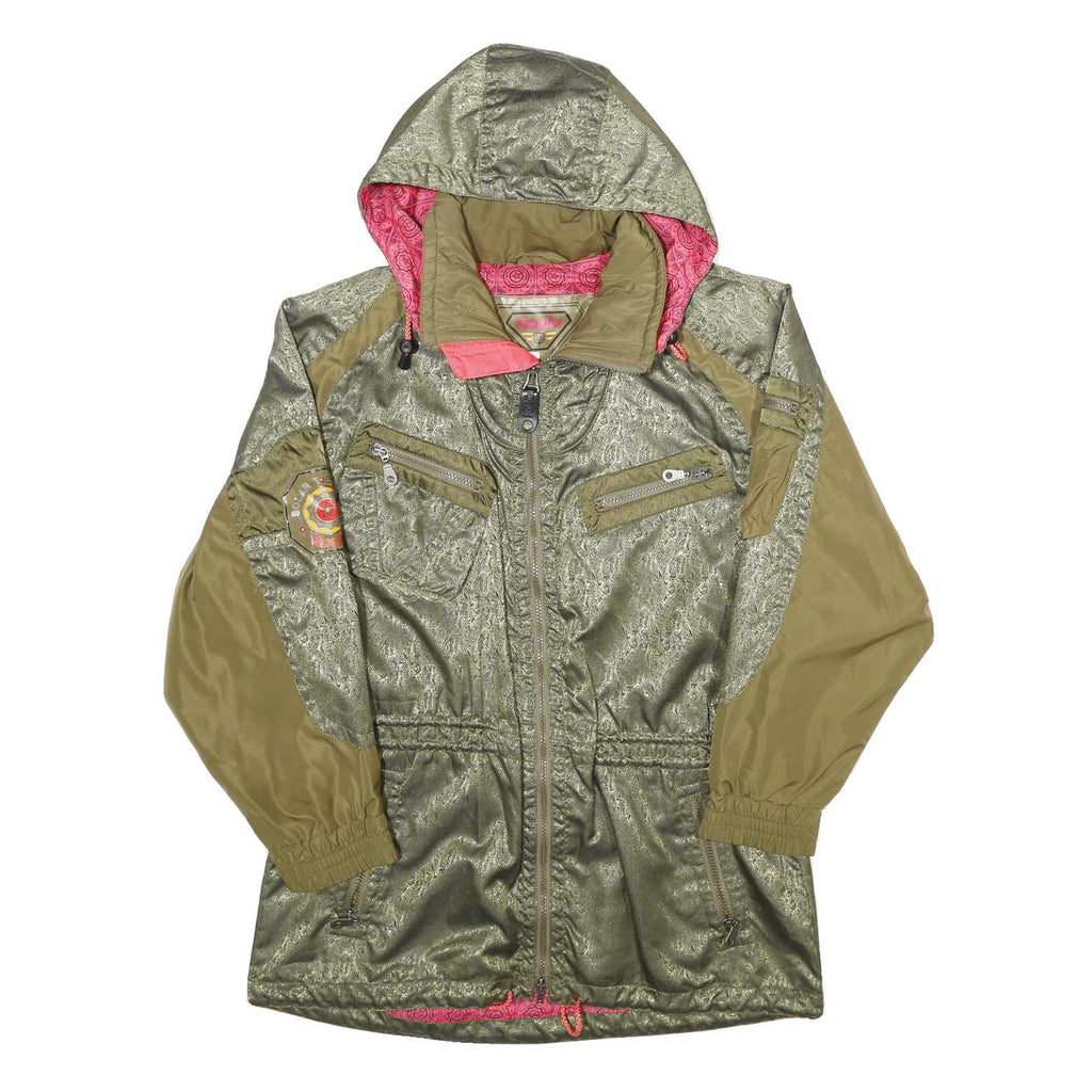 KAELIN Womens Olive Green & Khaki Hooded Polyamide Blend Jacket UK 12 Zip