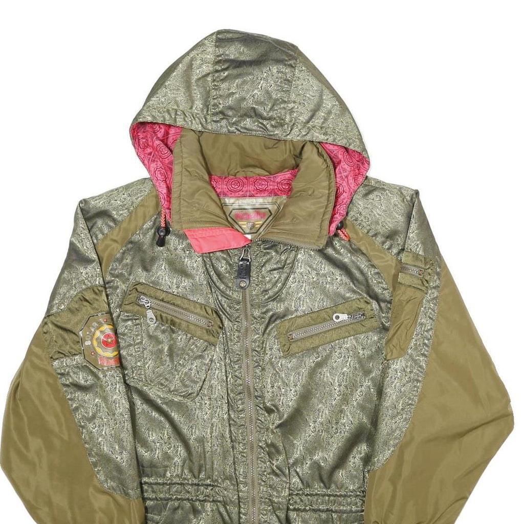 KAELIN Womens Olive Green & Khaki Hooded Polyamide Blend Jacket UK 12 Zip