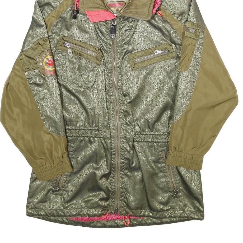 KAELIN Womens Olive Green & Khaki Hooded Polyamide Blend Jacket UK 12 Zip