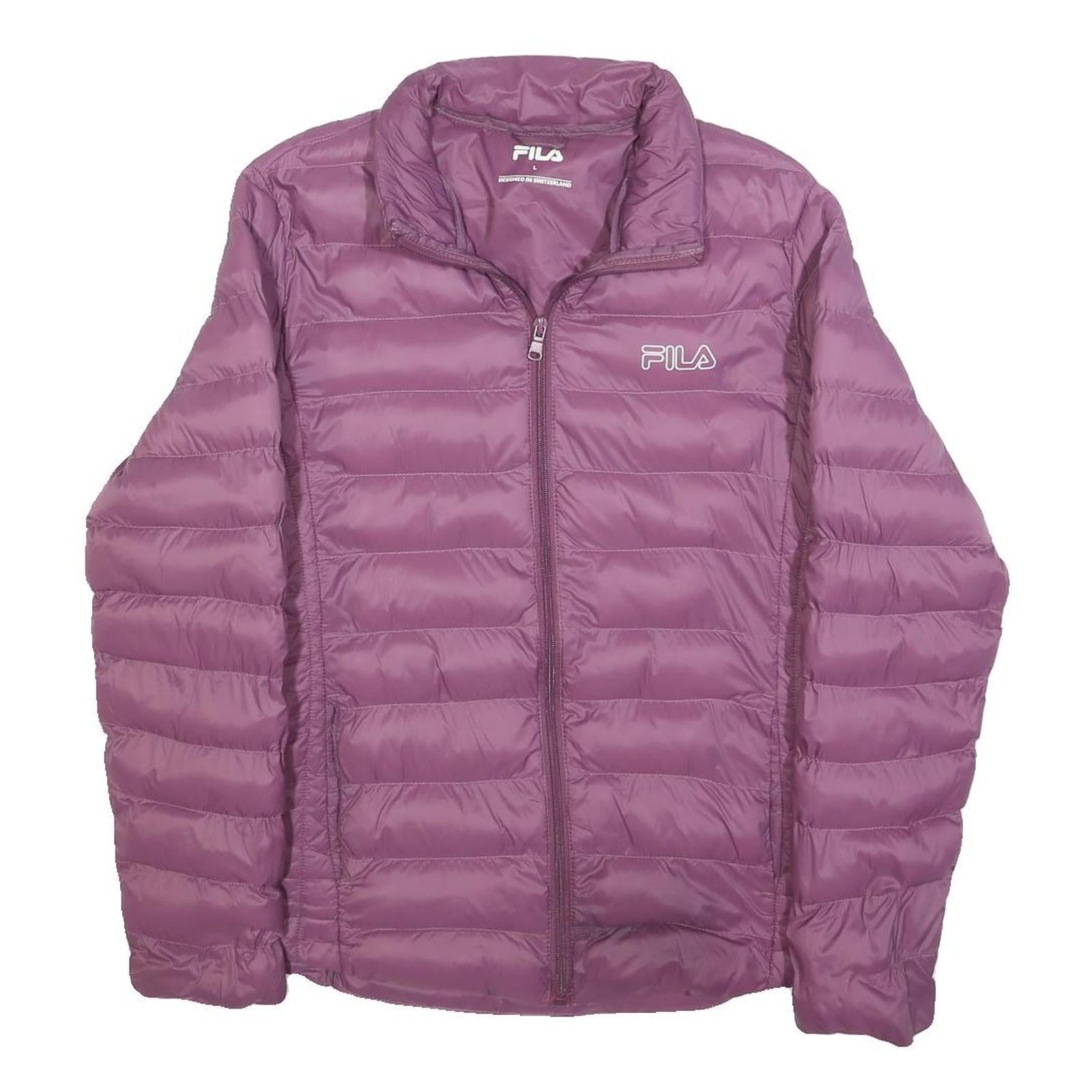 FILA Womens Purple Quilted Jacket L Polyester Blend Zip Lightweight Casual