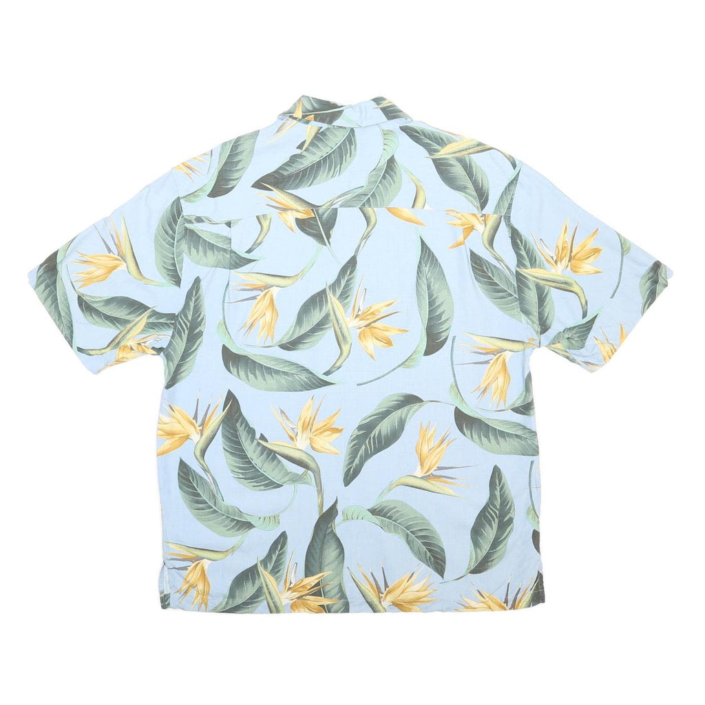 JAMAICA JAXX Mens Blue & Green Floral Silk Shirt L Summer Vacation Casual