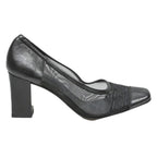 A.BERTI Womens Black Leather Block Heel Court Shoes UK 1 Mesh Trimmed Stylish