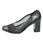 A.BERTI Womens Black Leather Block Heel Court Shoes UK 1 Mesh Trimmed Stylish