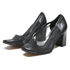 A.BERTI Womens Black Leather Block Heel Court Shoes UK 1 Mesh Trimmed Stylish
