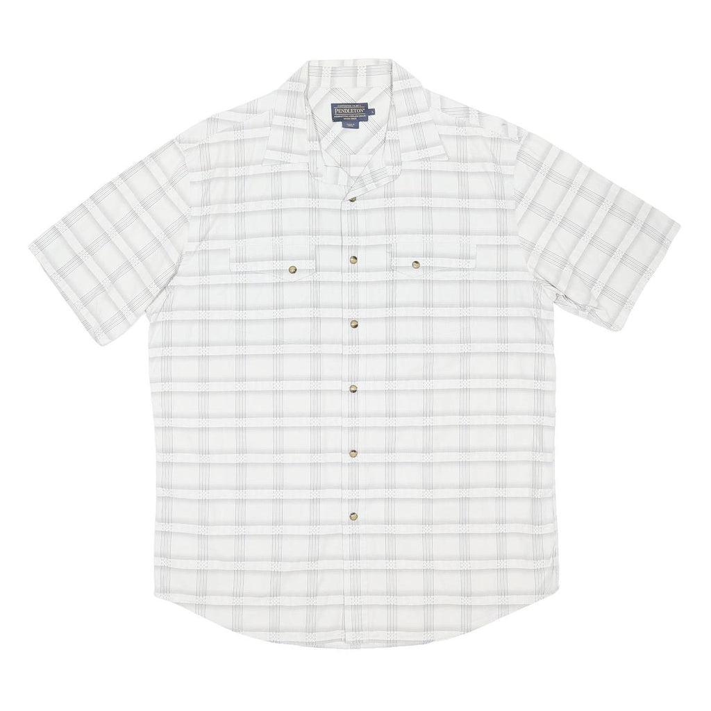 PENDLETON Mens White Grey Checked Cotton Blend Short Sleeve Shirt L Casual