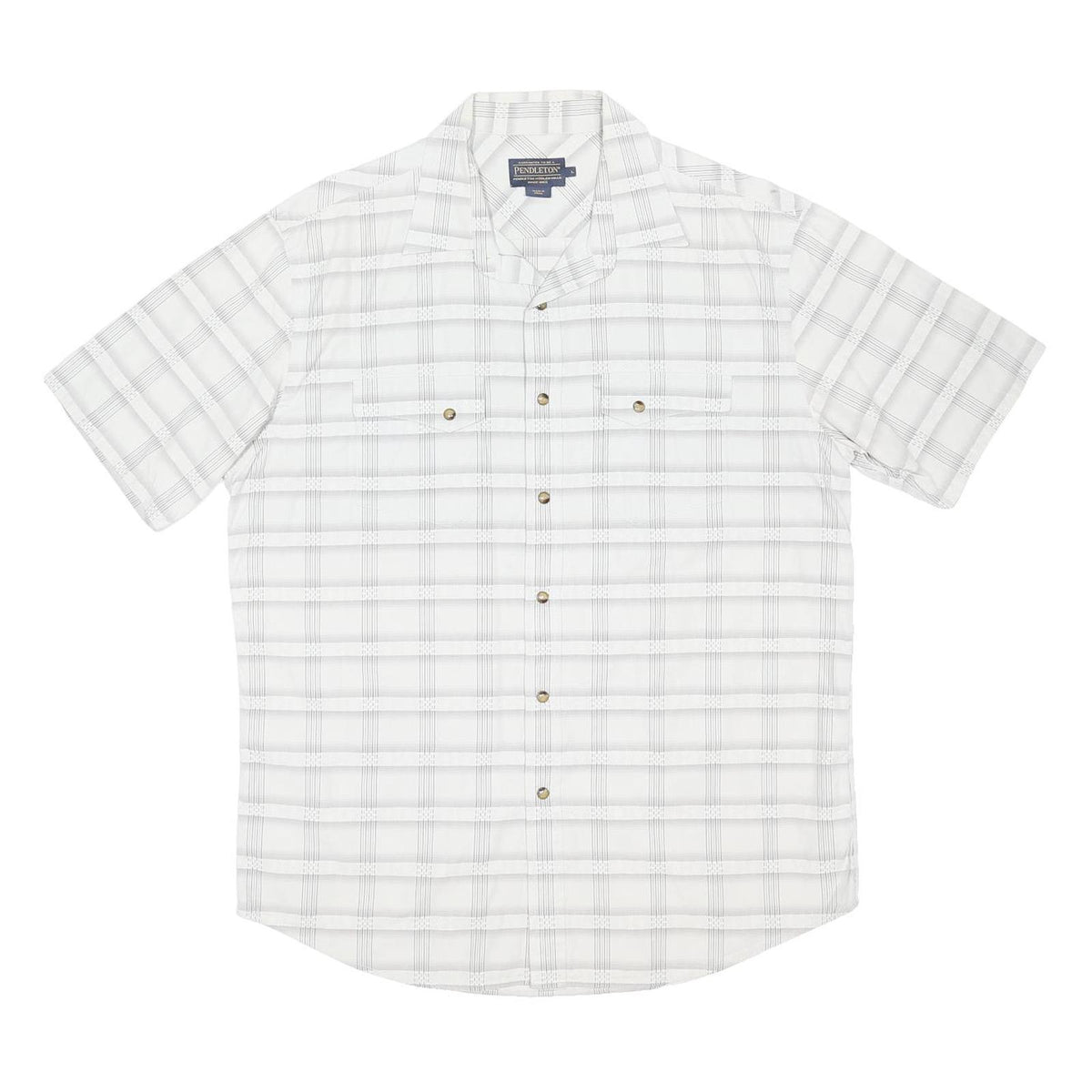 PENDLETON Mens White Grey Checked Cotton Blend Short Sleeve Shirt L Casual