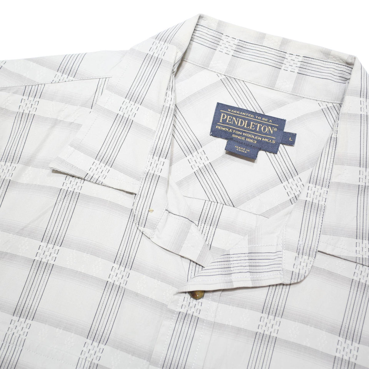 PENDLETON Mens White Grey Checked Cotton Blend Short Sleeve Shirt L Casual