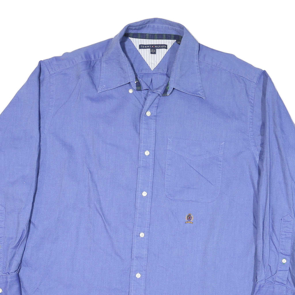 TOMMY HILFIGER Mens Blue Casual Shirt L Button Down Pocket Cotton Blend Classic