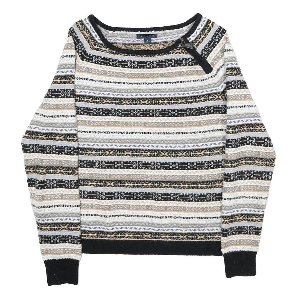 TOMMY HILFIGER Womens Black Beige Patterned Round Neck Basic Knit Jumper M