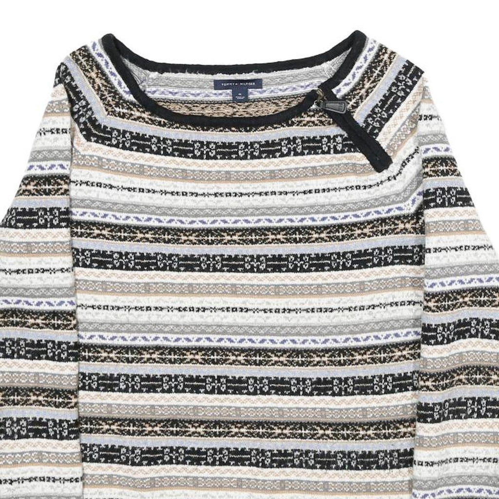 TOMMY HILFIGER Womens Black Beige Patterned Round Neck Basic Knit Jumper M