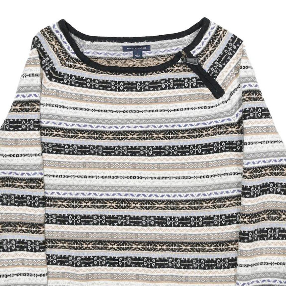 TOMMY HILFIGER Womens Black Beige Patterned Round Neck Basic Knit Jumper M