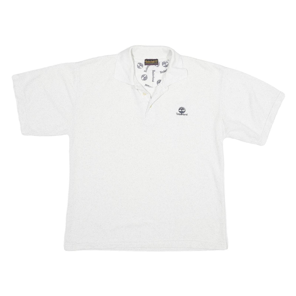 TIMBERLAND Mens White Cotton Blend Polo Shirt L Classic Logo Embroidered