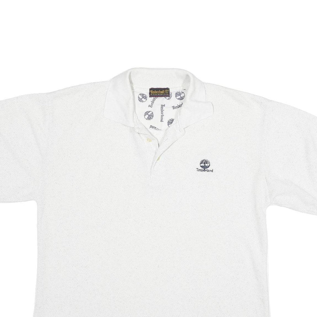 TIMBERLAND Mens White Cotton Blend Polo Shirt L Classic Logo Embroidered