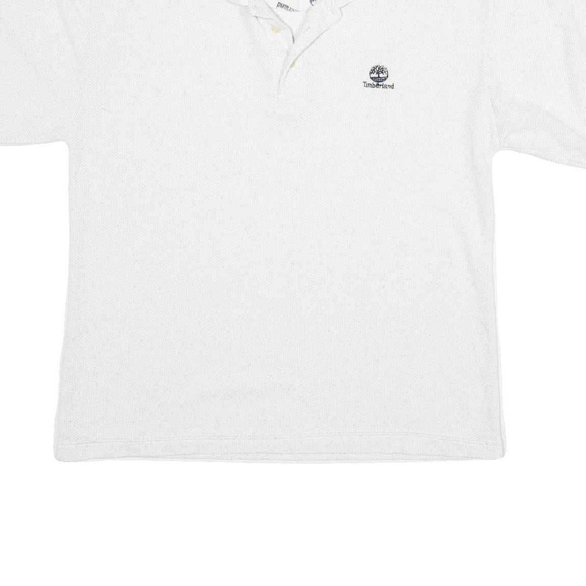 TIMBERLAND Mens White Cotton Blend Polo Shirt L Classic Logo Embroidered