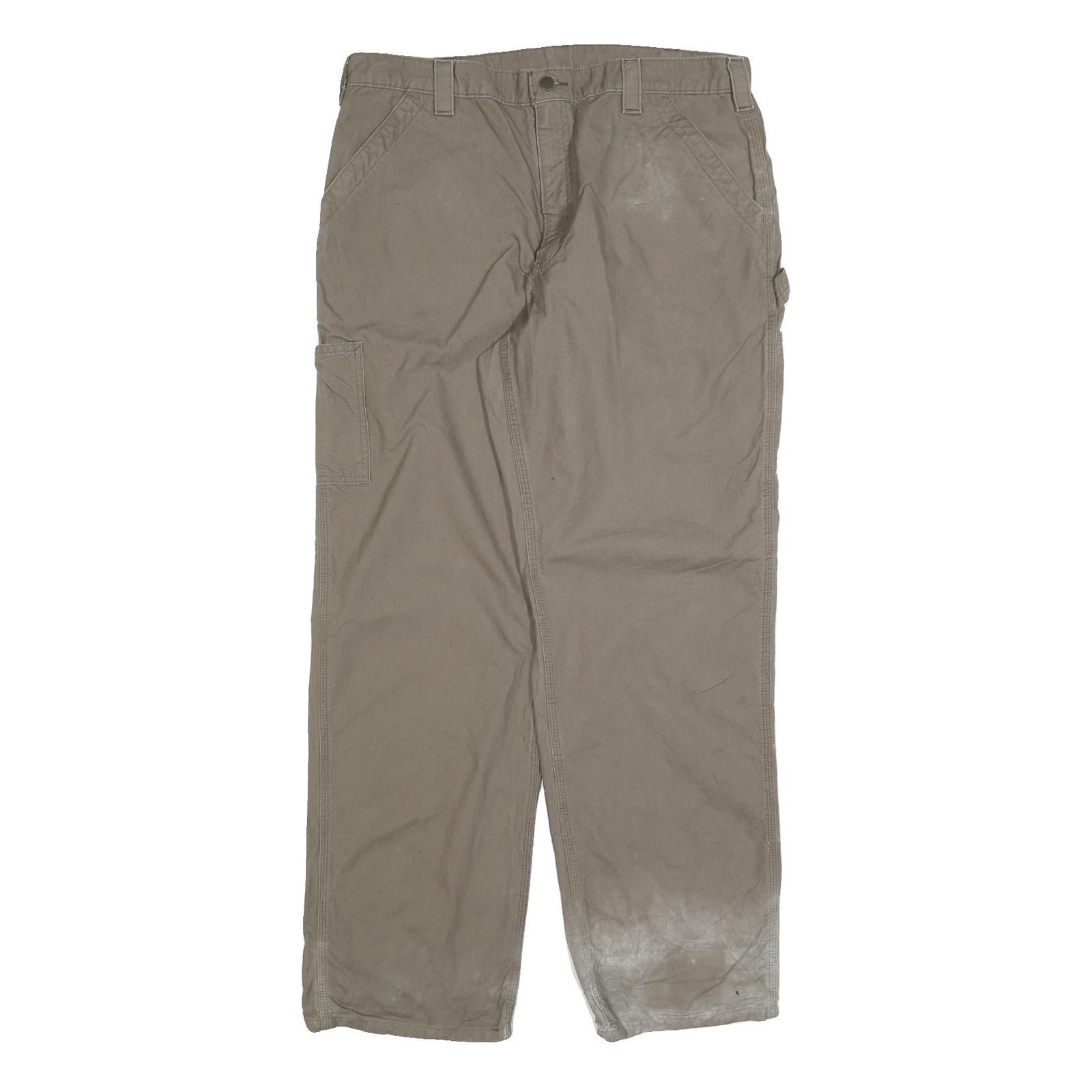 CARHARTT Mens Cotton Blend Beige Relaxed Straight Trousers W38 L34 Workwear Zip