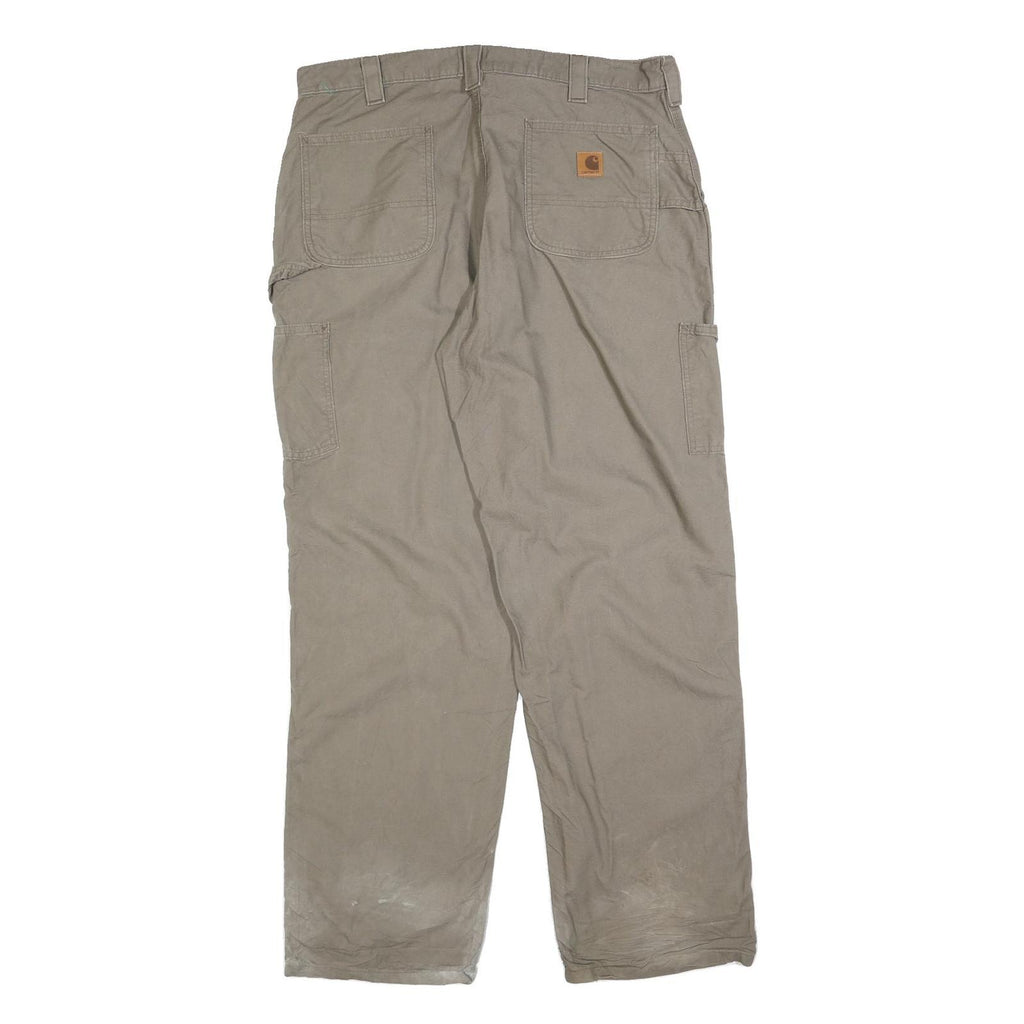 CARHARTT Mens Cotton Blend Beige Relaxed Straight Trousers W38 L34 Workwear Zip