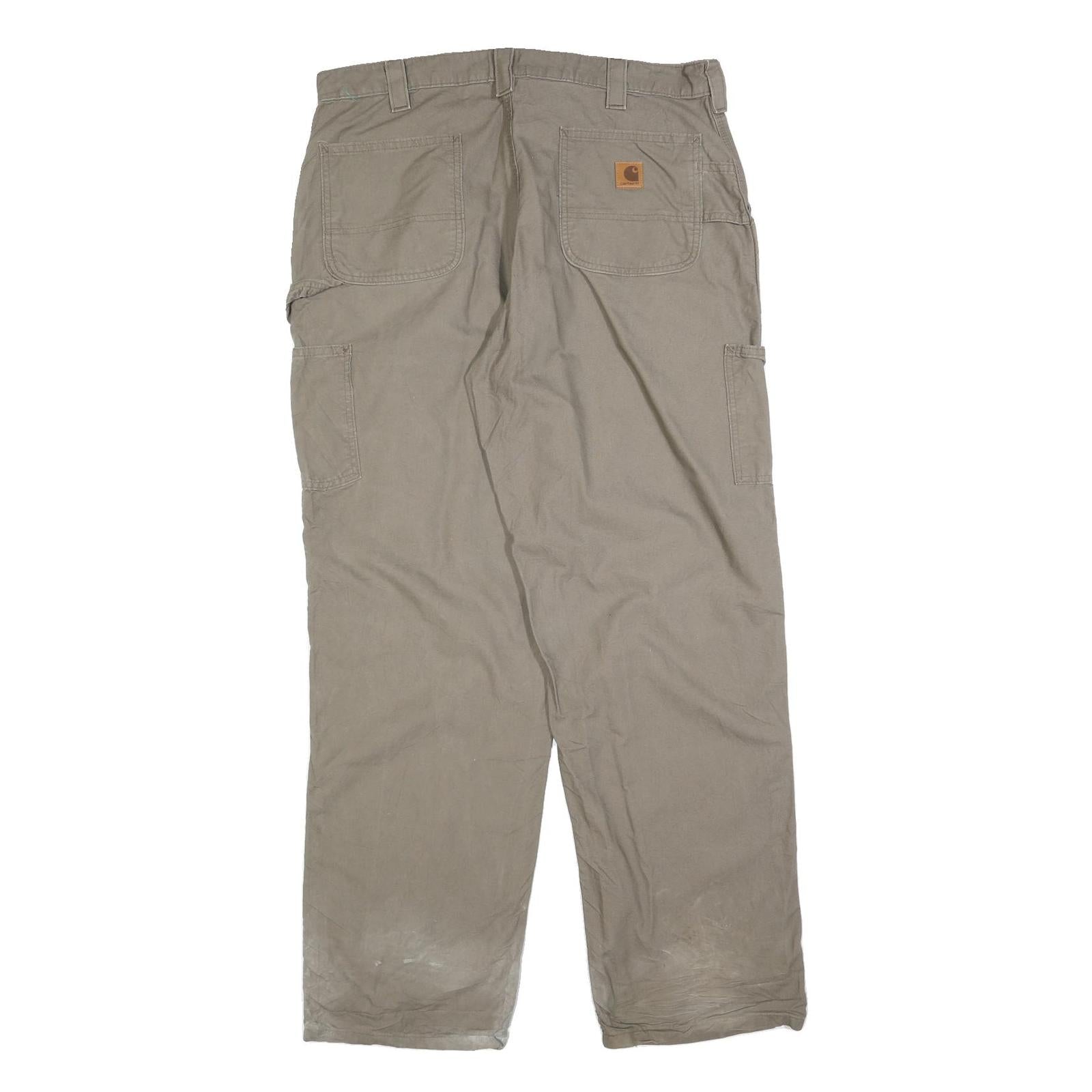 CARHARTT Mens Cotton Blend Beige Relaxed Straight Trousers W38 L34 Workwear Zip