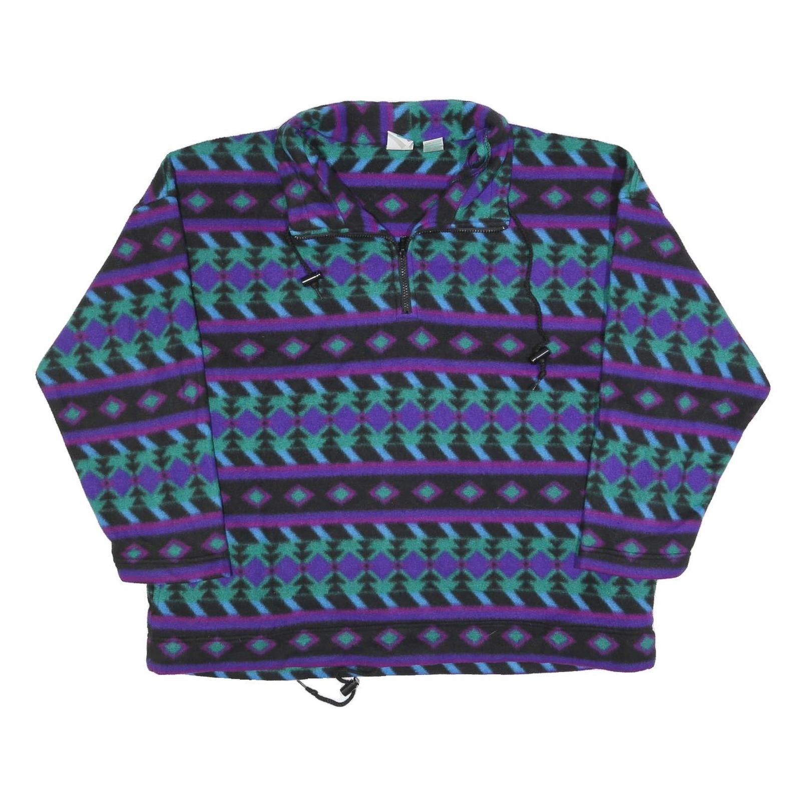 FIRST RUN Womens Purple Blue Patterned Polyester Pullover Jumper Printed L
