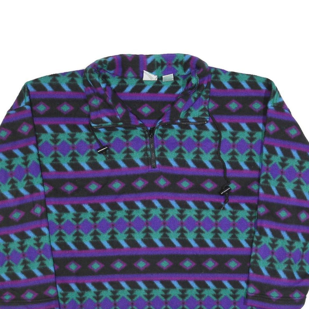 FIRST RUN Womens Purple Blue Patterned Polyester Pullover Jumper Printed L