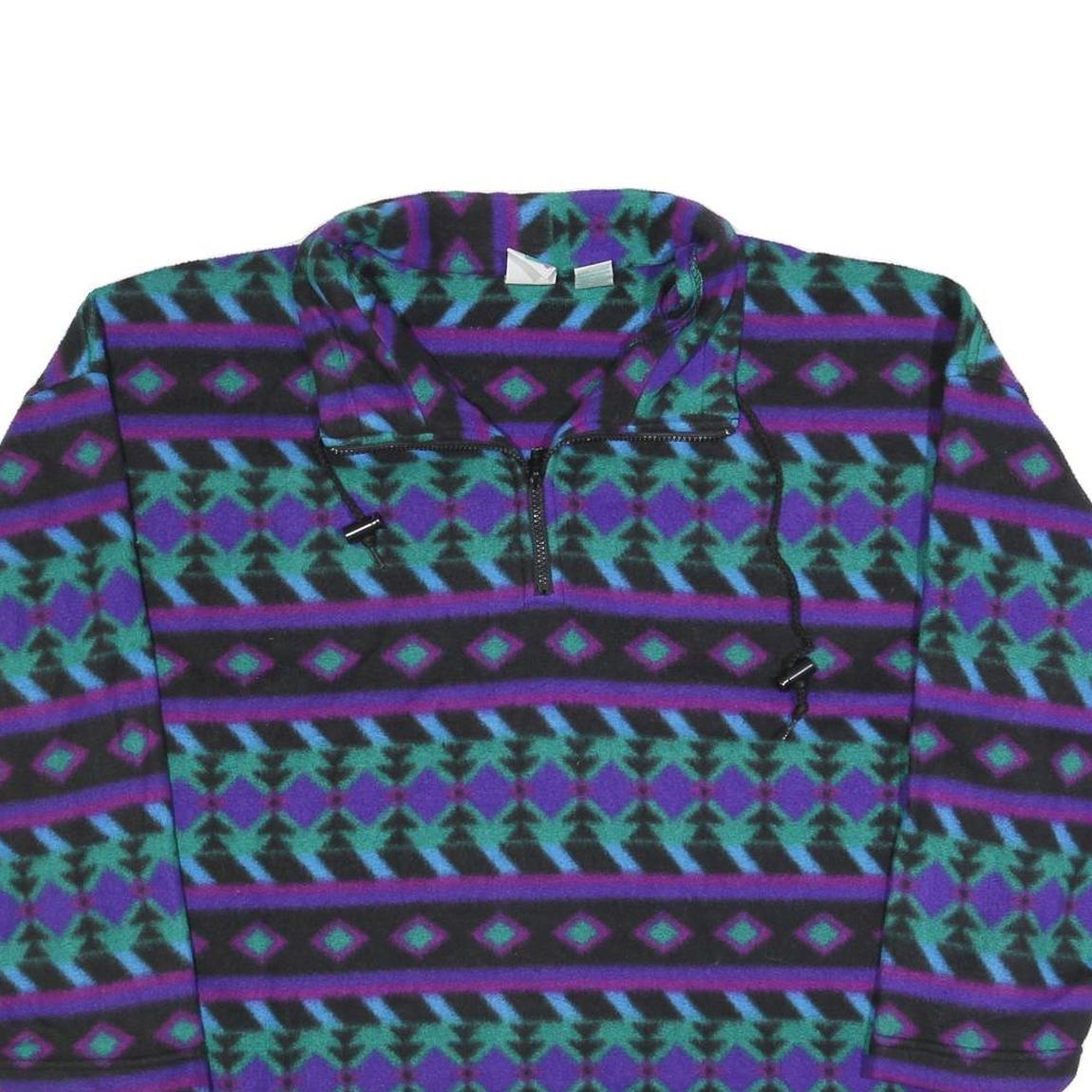 FIRST RUN Womens Purple Blue Patterned Polyester Pullover Jumper Printed L