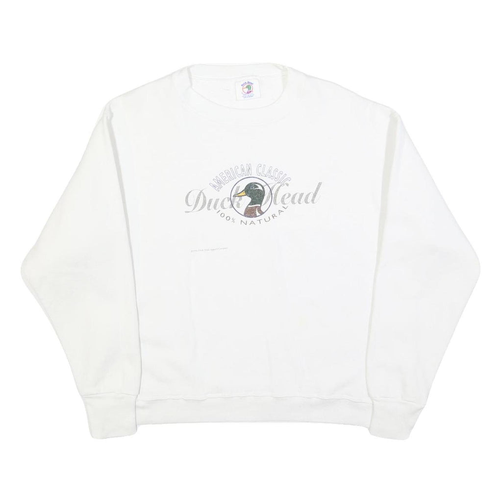 DUCK HEAD Womens White Sweatshirt L Cotton Blend Crew Neck Classic Logo