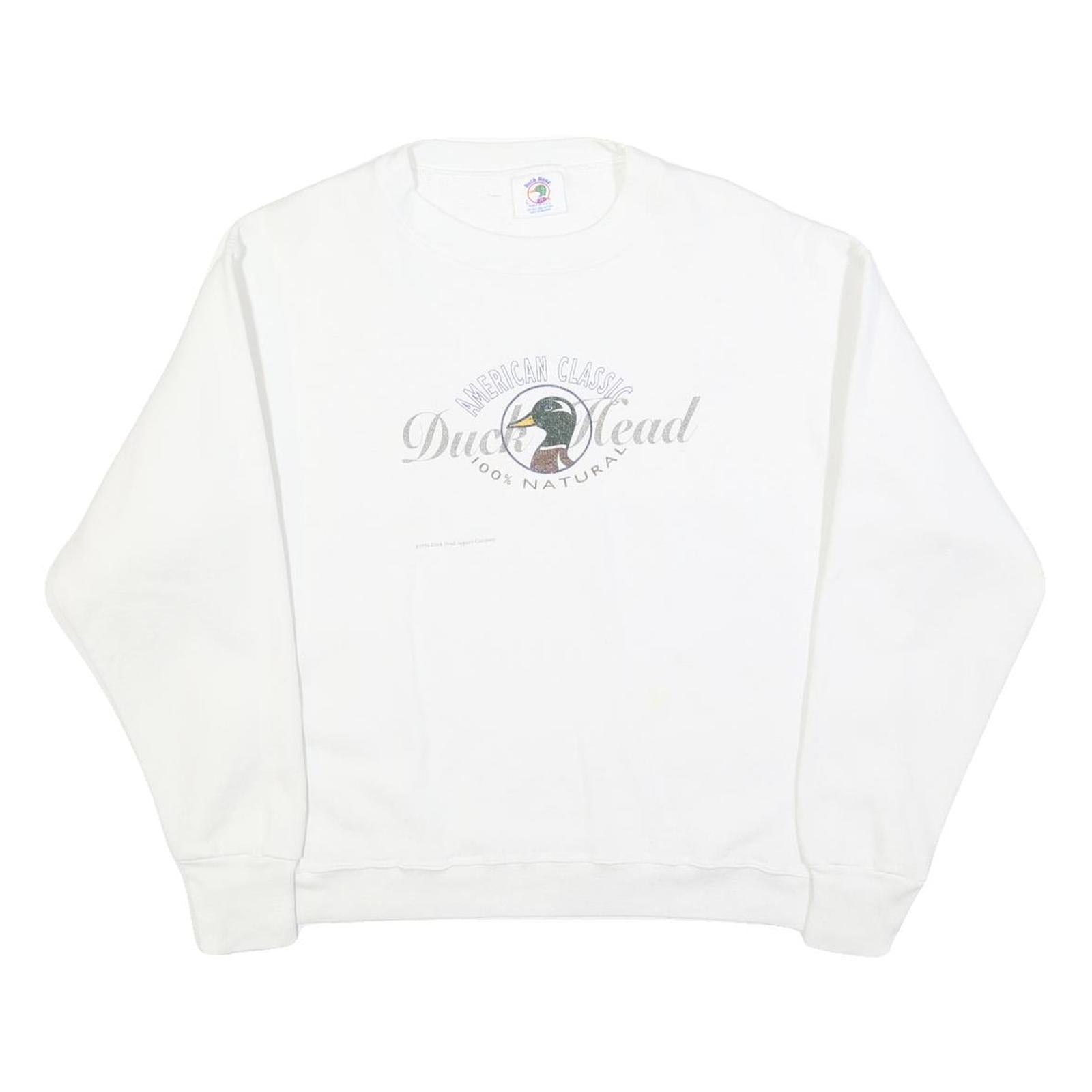 DUCK HEAD Womens White Sweatshirt L Cotton Blend Crew Neck Classic Logo