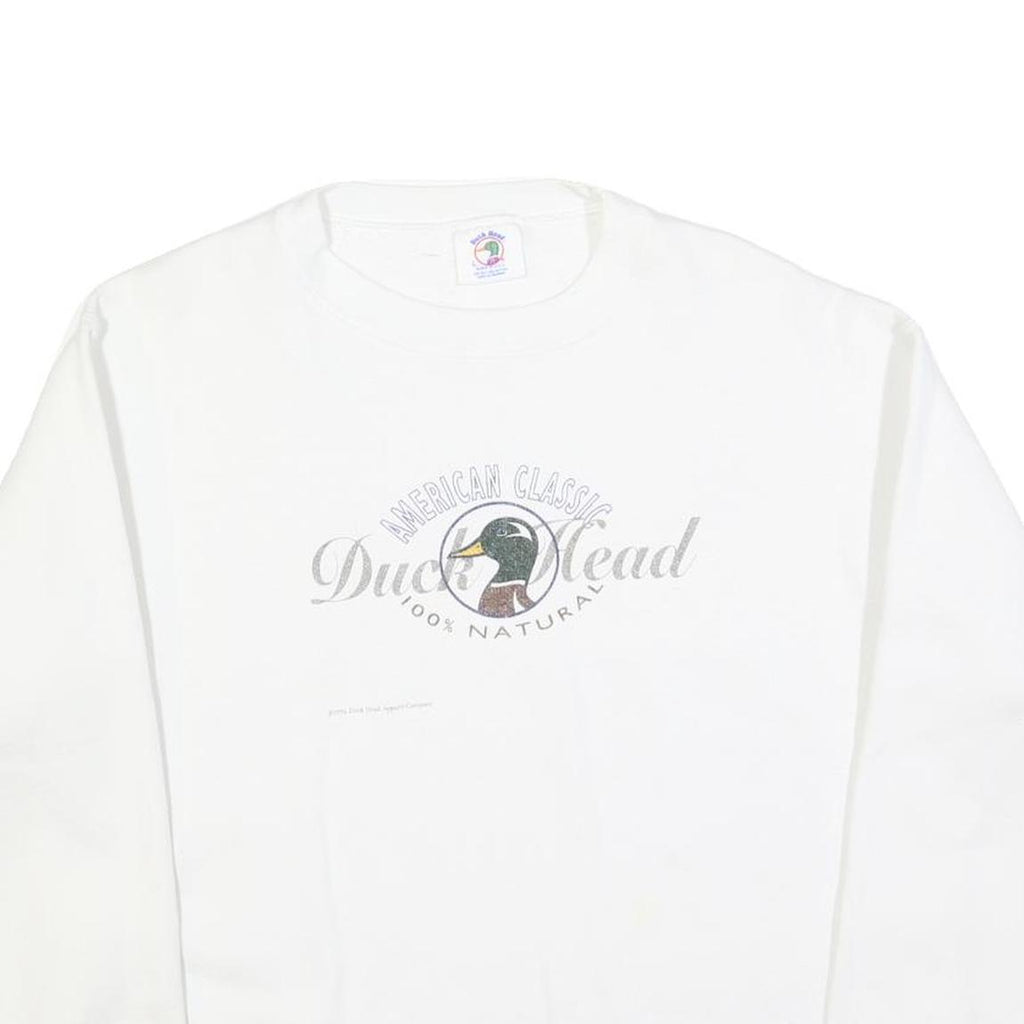 DUCK HEAD Womens White Sweatshirt L Cotton Blend Crew Neck Classic Logo