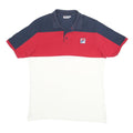 FILA Mens Blue & Red & White Colourblock Polo Shirt XL Cotton Blend Short Sleeve