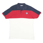 FILA Mens Blue & Red & White Colourblock Polo Shirt XL Cotton Blend Short Sleeve