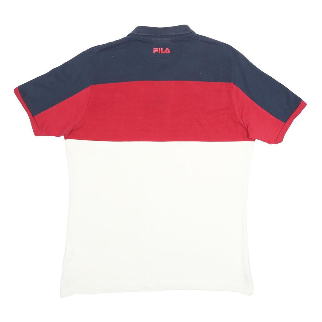 FILA Mens Blue & Red & White Colourblock Polo Shirt XL Cotton Blend Short Sleeve