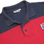 FILA Mens Blue & Red & White Colourblock Polo Shirt XL Cotton Blend Short Sleeve