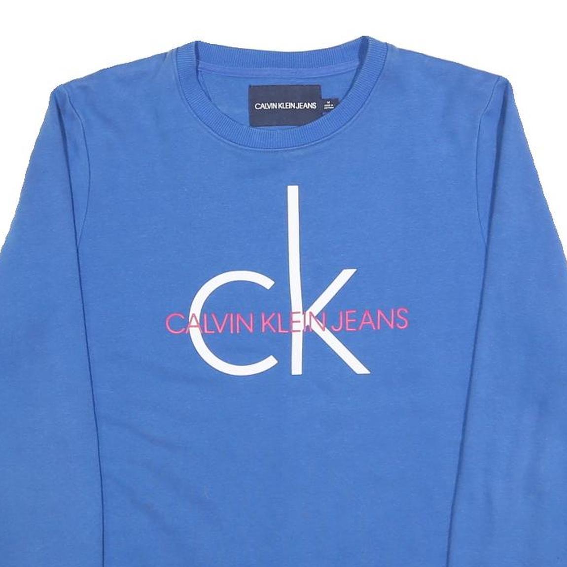 CALVIN KLEIN JEANS Mens Blue Crew Neck M Sweatshirt Cotton Blend Pullover